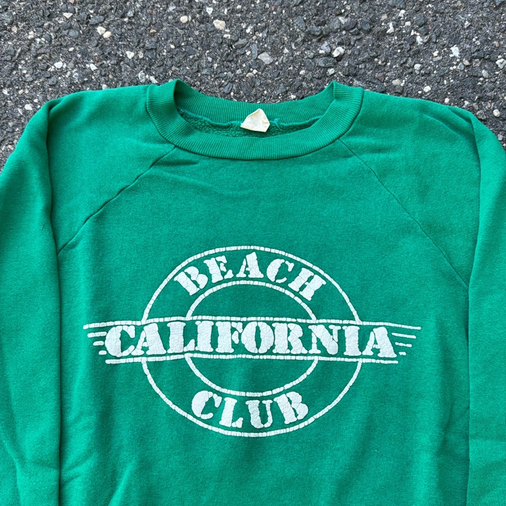 Vintage 80s California beach club raglan crewneck sweatshirt size large green